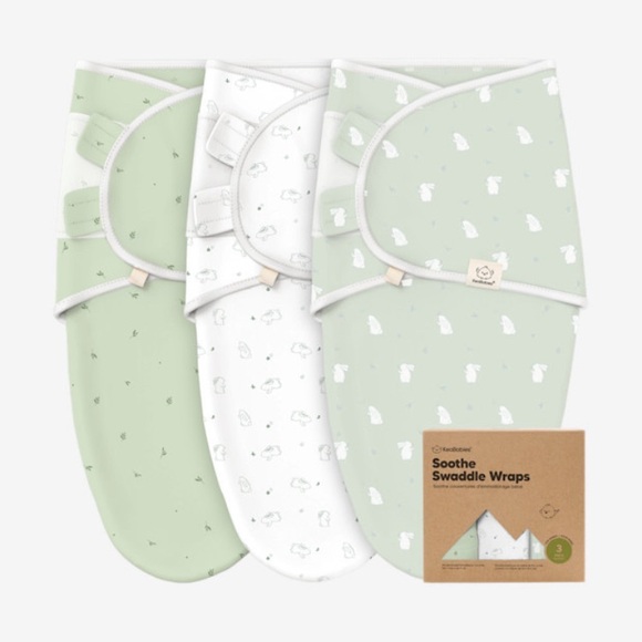 Keababies set of 3 swaddles Green & White Wraps size S 0-3 months. Never used! - Picture 1 of 3